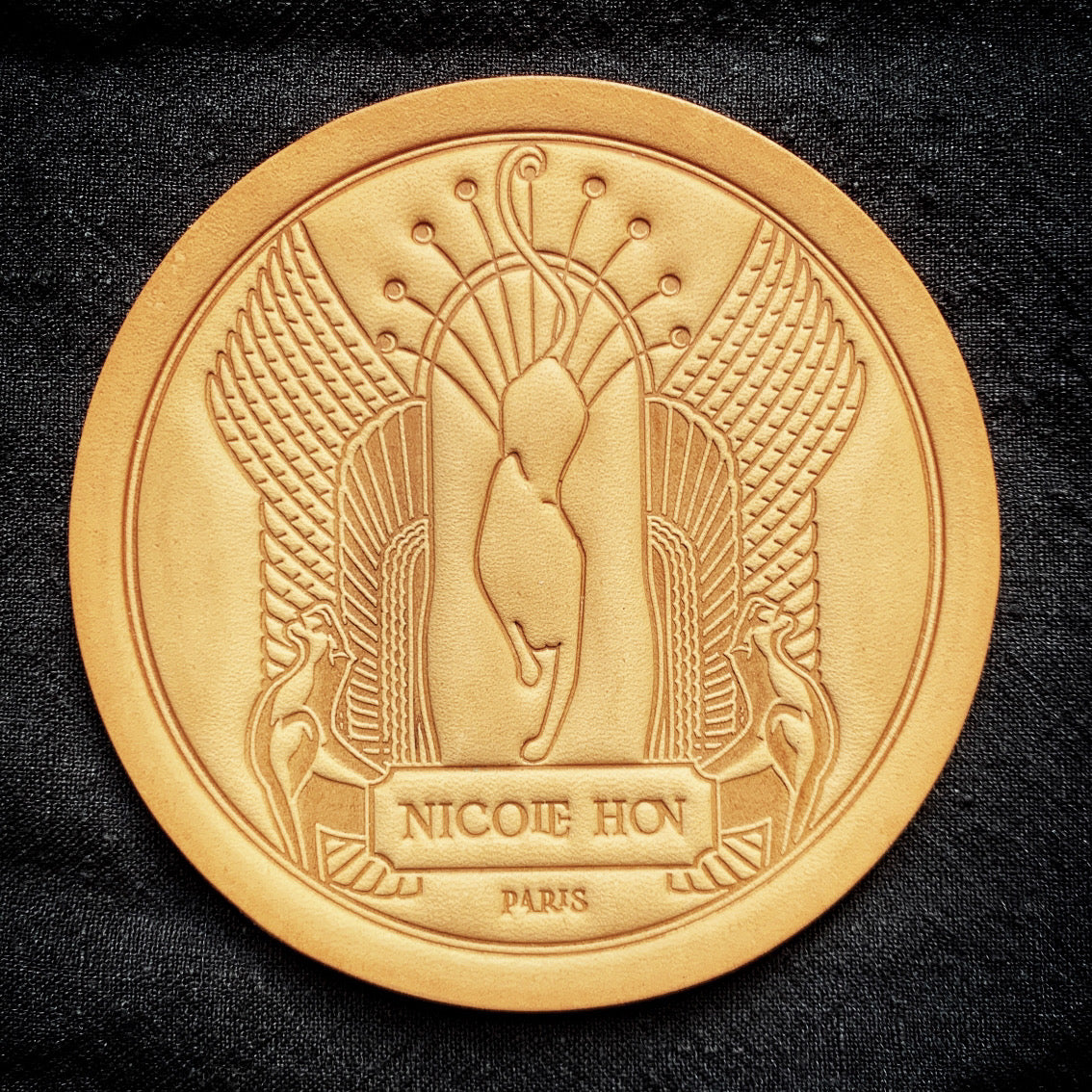 Leopard logo leather Coaster